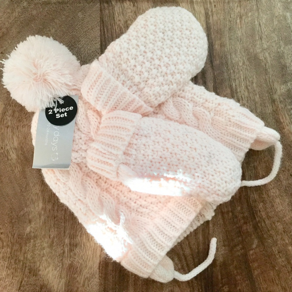 Baby Girl Hat and Mittens Set 12-24M